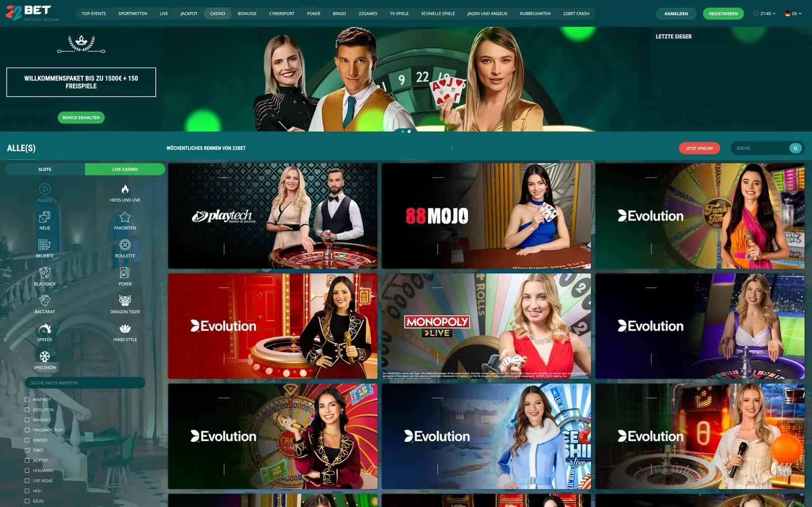 Spielelobby – 22Bet